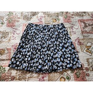 J Crew Women's Black Blue Floral Print Skirt Pleated Back Zip Size 4‎ Lined